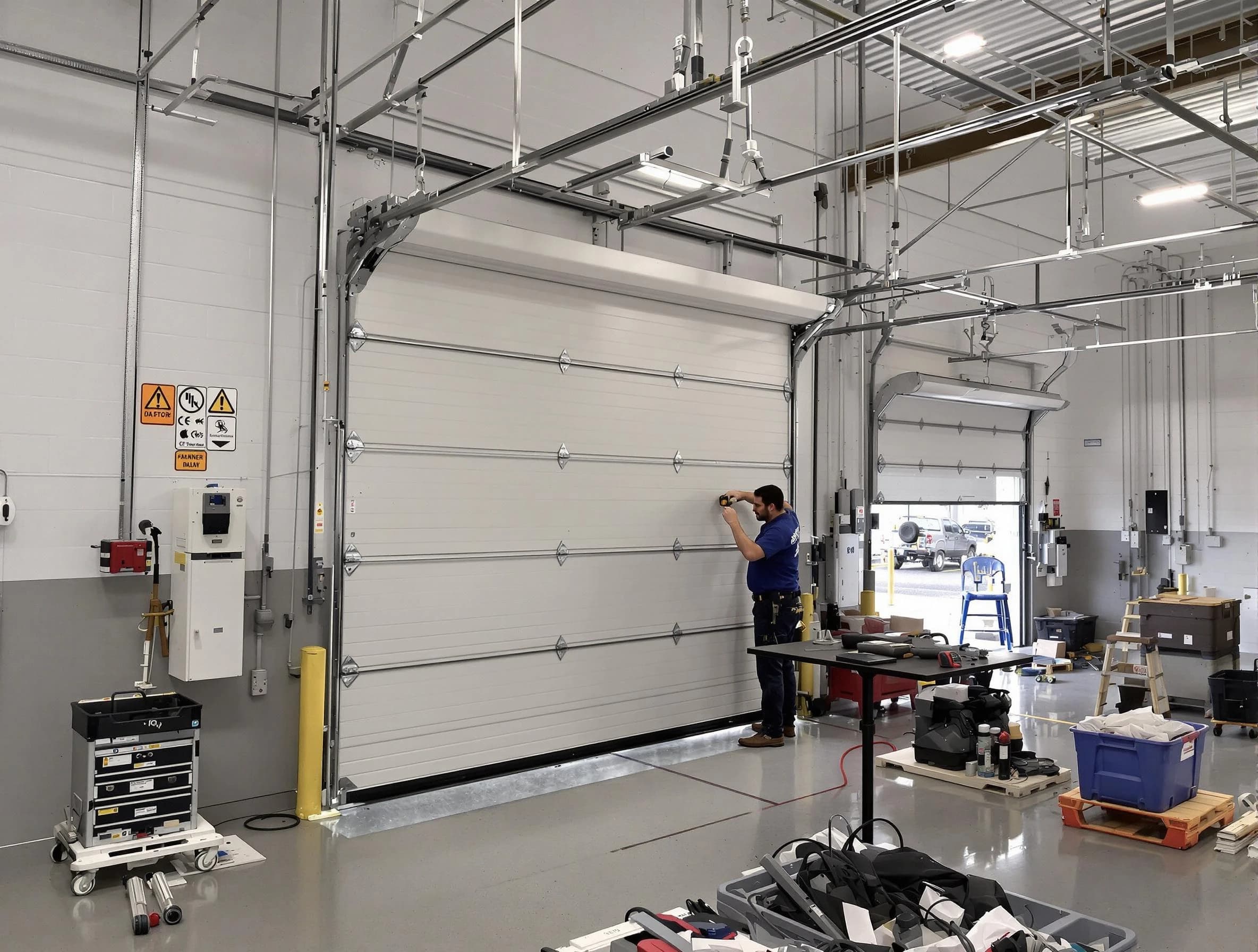 Commercial garage door repair being performed by Gallatin Garage Door Repair expert in Gallatin