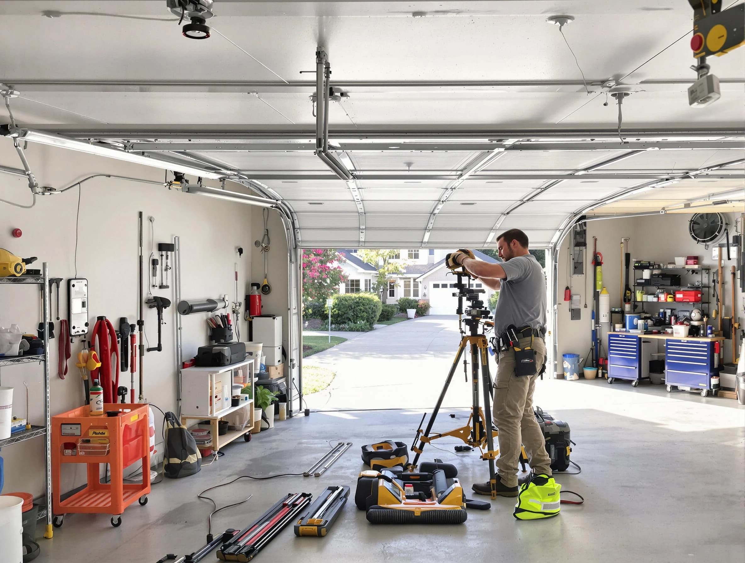 Gallatin Garage Door Repair specialist performing laser-guided track alignment in Gallatin