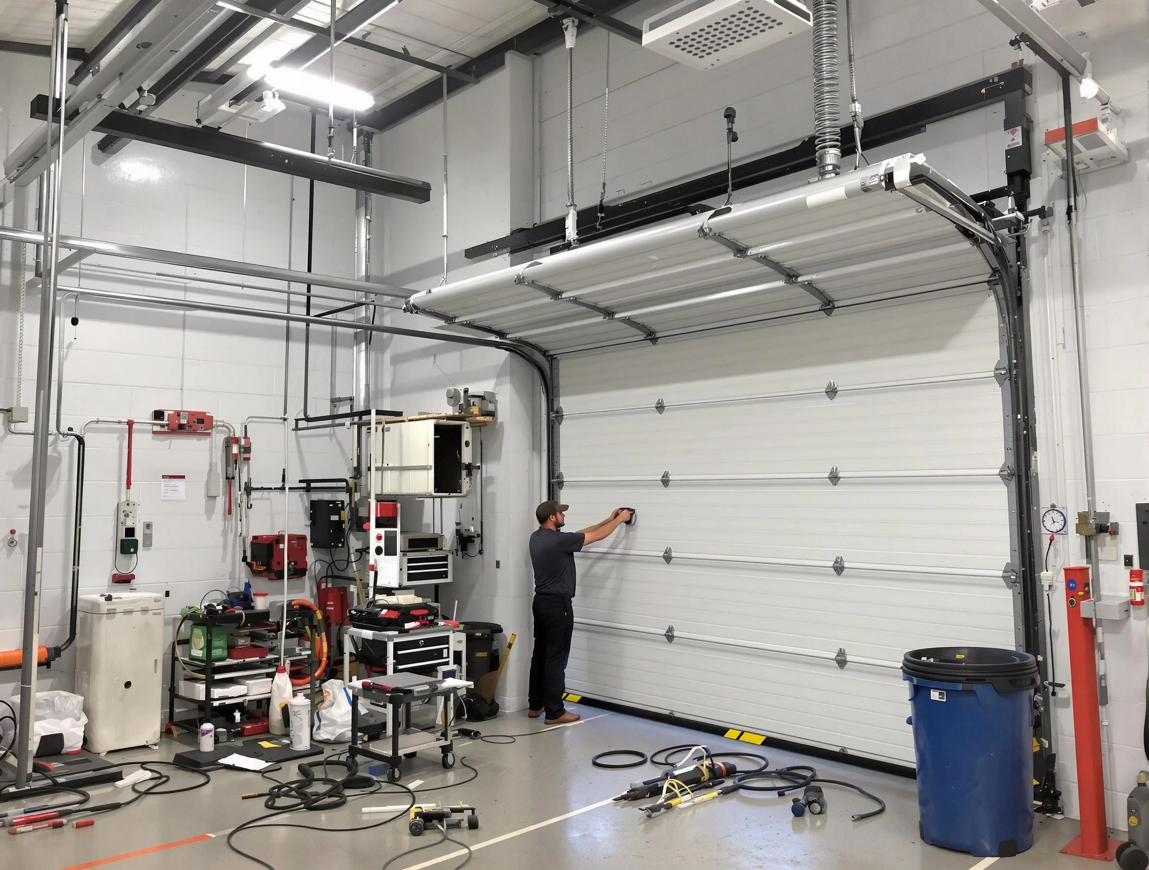 Gallatin Garage Door Repair certified technician performing commercial door repair at a Gallatin business facility