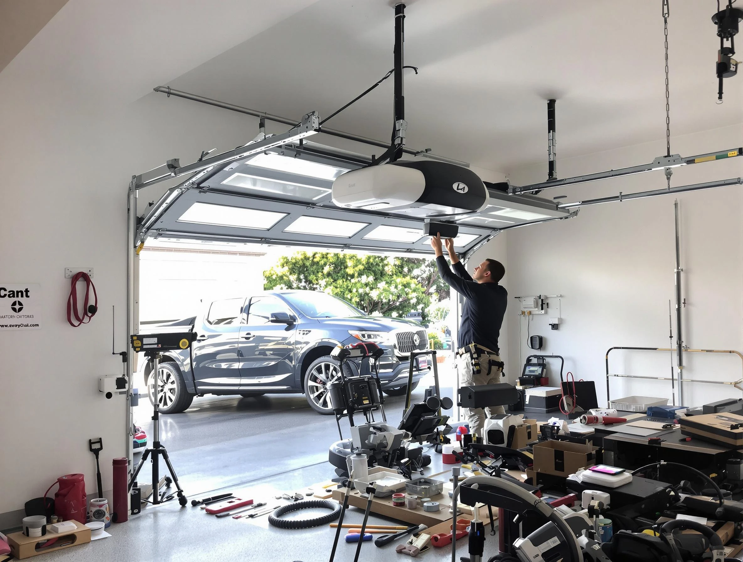 Gallatin Garage Door Repair specialist installing smart garage door opener system in Gallatin home